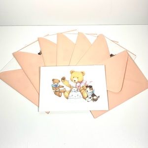 7 Vintage Textured Teddy Bear Tea Party Blank Notecards, Current, R. Dean Grist